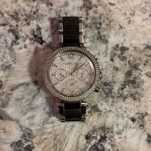 Sparkling Silver Michael Kors Women's Watch with Black Accents